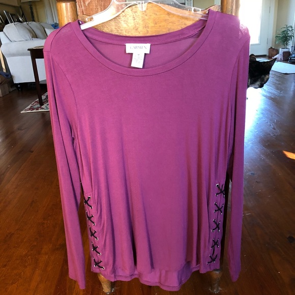 Carmen Purple Lace-Up Sides Long Sleeve Top - Picture 1 of 7